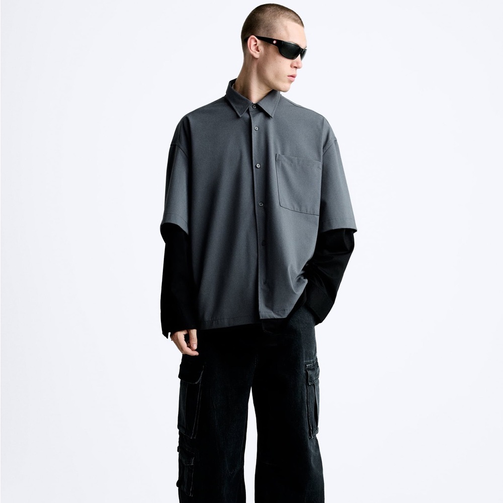 NWT Zara Man black layered dress shirt Small